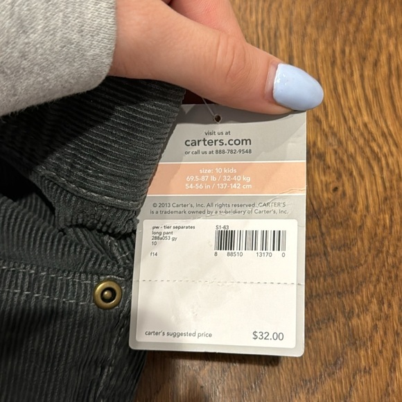 NWT Carters Boys Cortory Pants Grey Size 10 - Picture 6 of 6